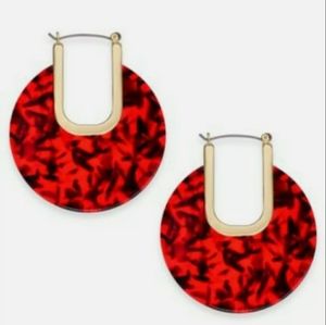 International Concept, Gold Tone, Red Disc Earring